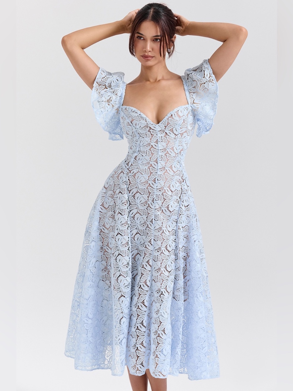 House of CB Austen Bluebell Floral Lace Midi Dress - Picture 7 of 7